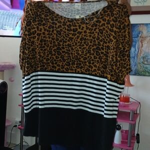 Leopard Print and Striped Women's Top
